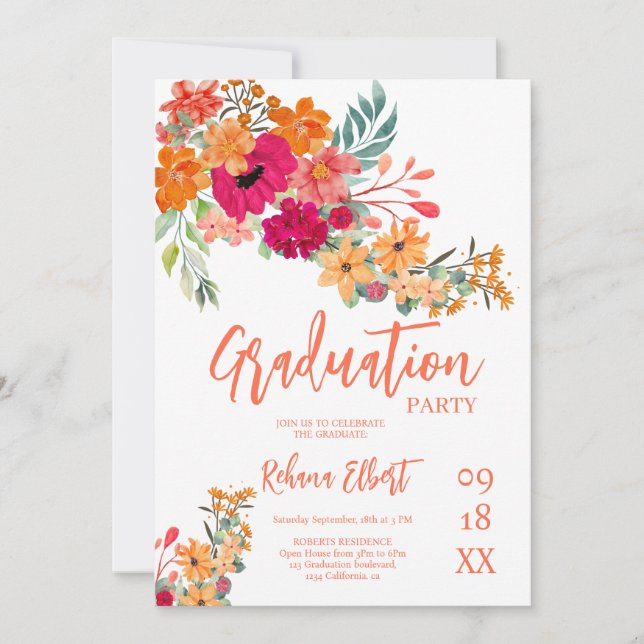 Carte photo tendance Boho - Orange Florals (Devant)