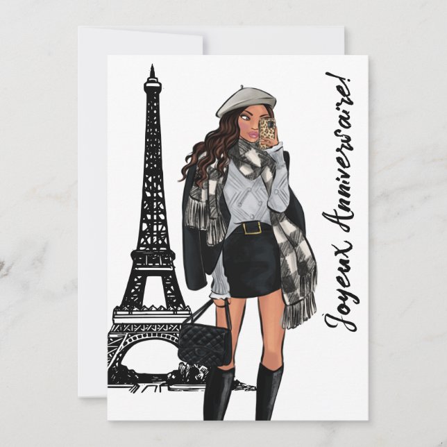 Carte Photo Tour Eiffel Chic, Anniversaire tendance de P (Devant)