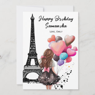 Carte Photo Tour Eiffel Chic, Ballons Coeurs Anniversair