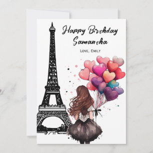Carte Photo Tour Eiffel Chic, Ballons Coeurs Anniversair