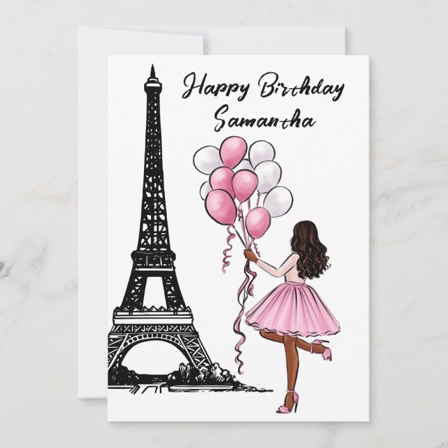 Carte Photo Tour Eiffel Chic, Ballons Paris Anniversaire (Devant)