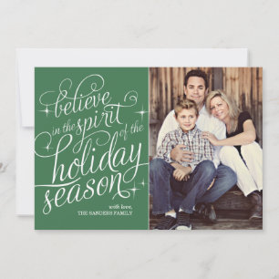 Carte Photo Twinkle Green Script Holiday Photo Car