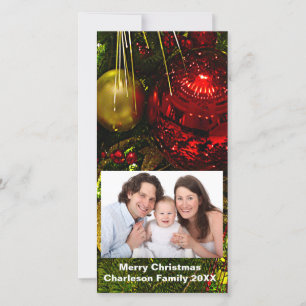 Carte photo vertical de l'arbre de Noël rouge et o