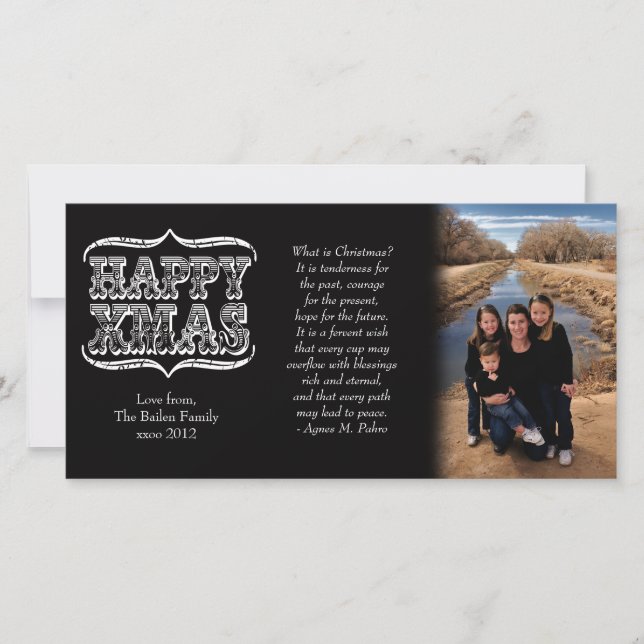 Carte photo vintage de Noël noir et blanc (Devant)