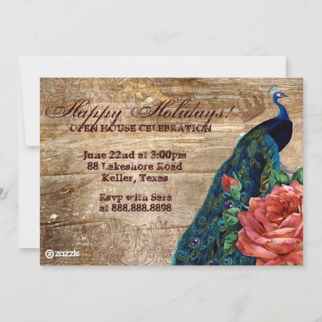 Carte photo Vintage de Noël Peacock Rose Wood (Devant)