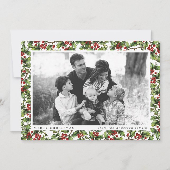 Carte photo vintage Holly Frame Christmas (Devant)