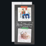 Carte photo Washi et Chalkboard vertical<br><div class="desc">Une carte de Noël en tableau noir tendance avec deux photos de famille style avec des accents de ruban lavi à motifs.</div>