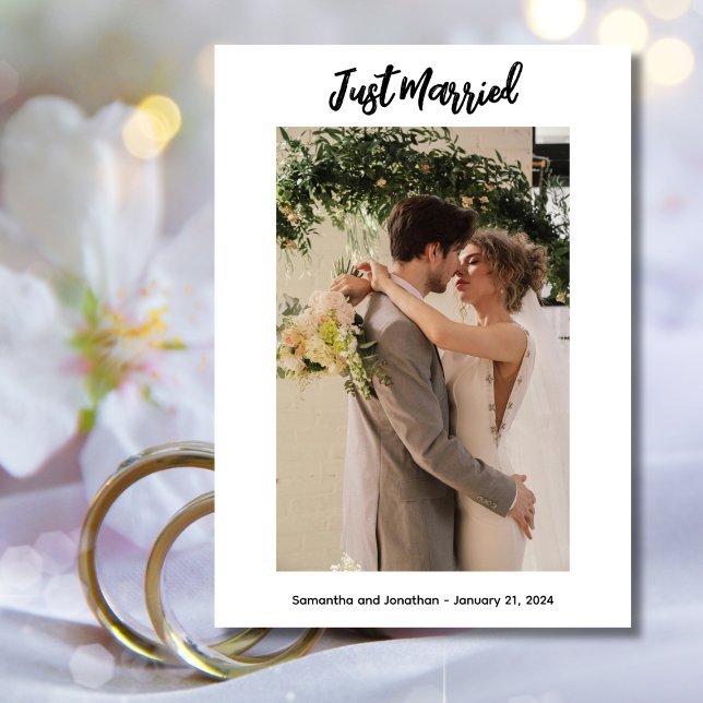 Carte photo White Just Married (Créateur téléchargé)