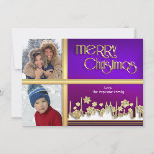 Carte photo Xmas Golden Snowflake Purple Cityscape