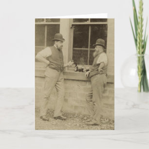 Carte Photographie ancienne deux hommes buvant de la biè