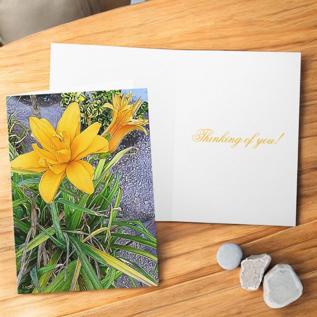 Carte Photographie de bourgeon de fleur d'orange florale (Day Lily cover inside template folding greeting card)