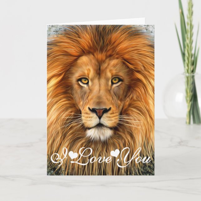 Carte Photographie de lion peinture art Je t'aime (Devant)