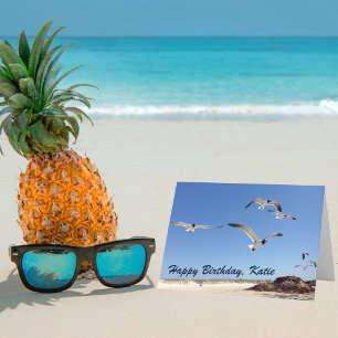 Carte Photographie de Mouette Belle Plage Joyeux Anniver