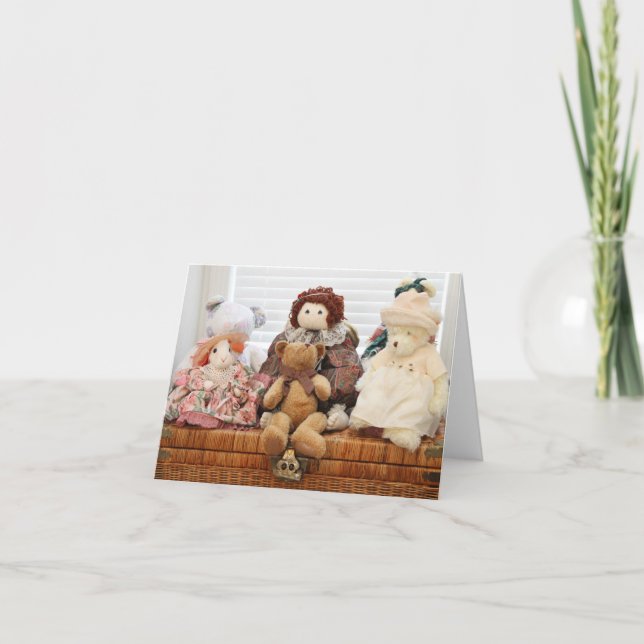 Carte Photographie des jouets vintages, ours, lapin, (Devant)