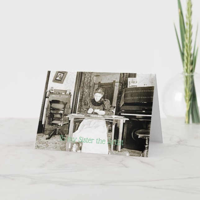 CARTE PHOTOGRAPHIE FEMME ARTISTE DES ANNÉES 1890 DESSIN  (Devant)