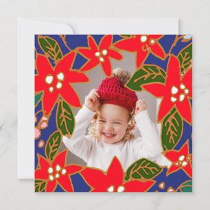 Carte Photographique Red Whimsical Poinsettias Hol