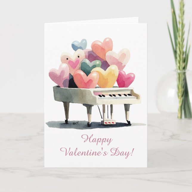 Carte Piano de l'amour Saint-Valentin cœurs (Devant)