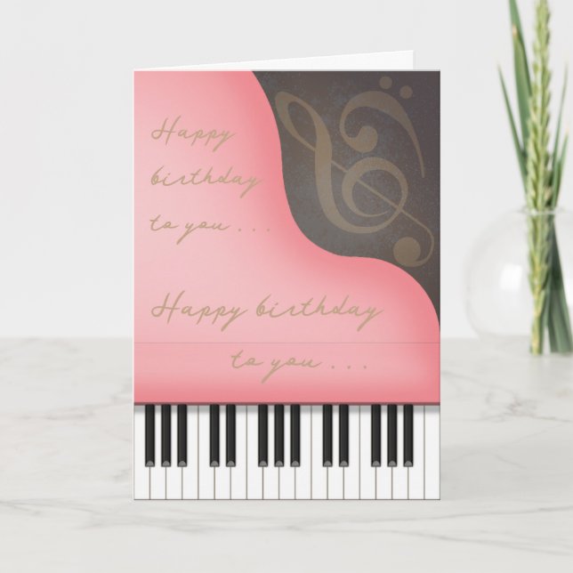 Carte Piano rose Whimsical Adorable Personnalisé Anniver (Devant)