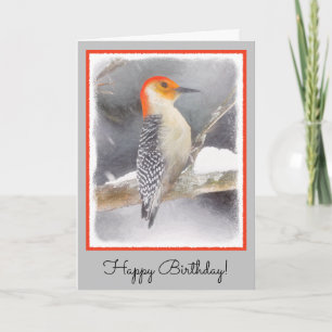 Carte Pic à ventre rouge Peinture Oiseaux originaux Art 