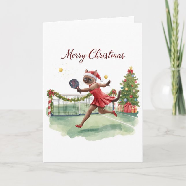 Carte Pickleball Christmas themed with cat  (Devant)