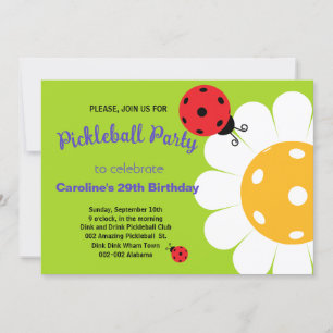 Carte Pickleball Daisy & Ladybug B'day Invtation+ RSVP