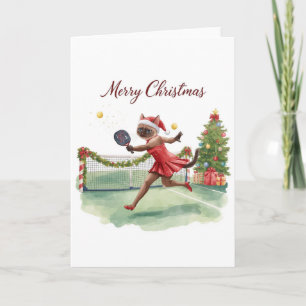 Carte Pickleball de Noël avec un chat