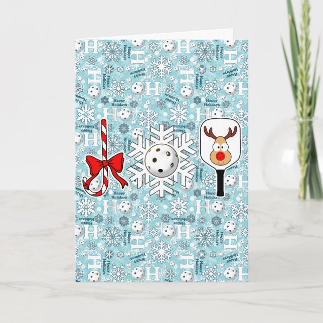 Carte Pickleball Joie Noël Ho Ho Ho Snowballs Bleu (Devant)