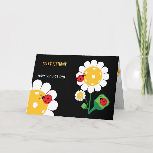 Carte Pickleball Joyeux Anniversaire Noir personnalisabl (Devant)