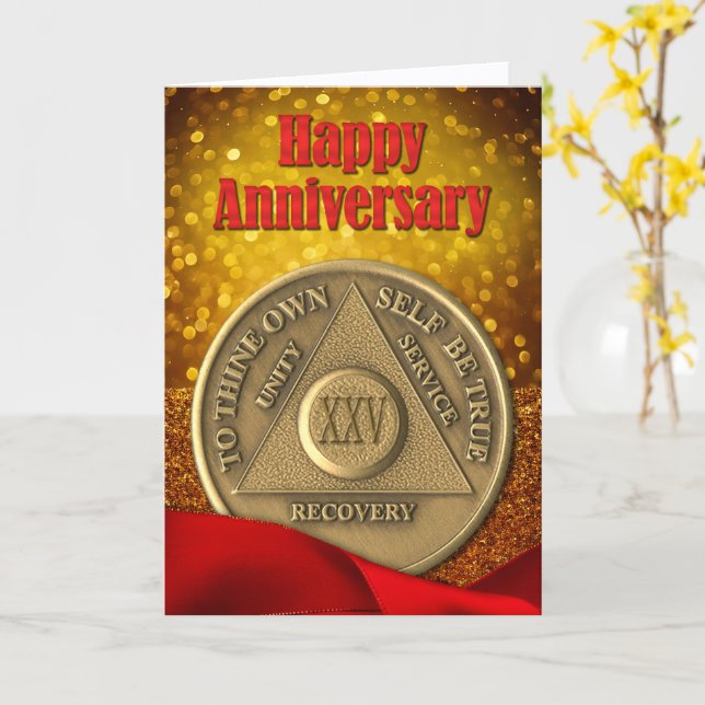 Carte Pièce AA 25 ans de mariage pailletée Joyeux Annive (Fleur jaune)