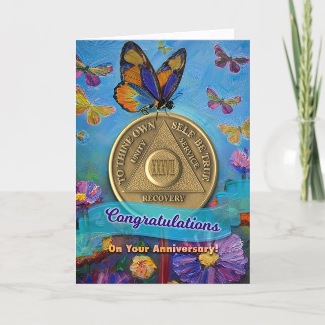 Carte Pièce commémorative 37 ans AA Papillons Fleurs (Devant)