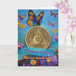 Carte Pièce commémorative 3 ans AA Papillons Fleurs