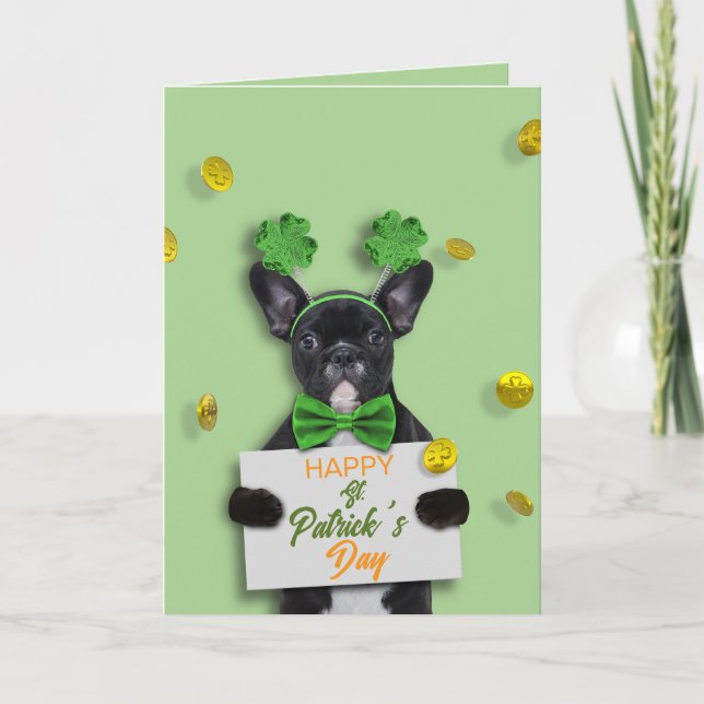 Carte Pièce Joyeux St. Patrick Mignon Bouledogue Françai (Devant)