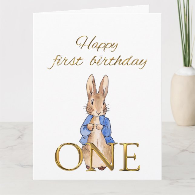 Carte Pierre le lapin Joyeux premier anniversaire UN (Devant)