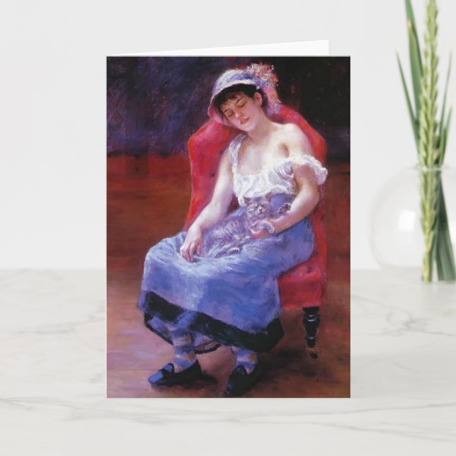 Carte Pierre Renoir - Dormir (Fille avec chat) (Devant)