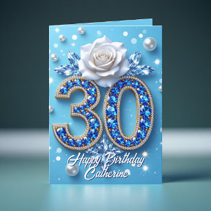 Carte Pierres précieuses bleues et perles Rose blanche 3