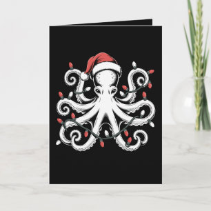 Carte Pieuvre de Noël Chapeau du Père Noël Lumières Fête