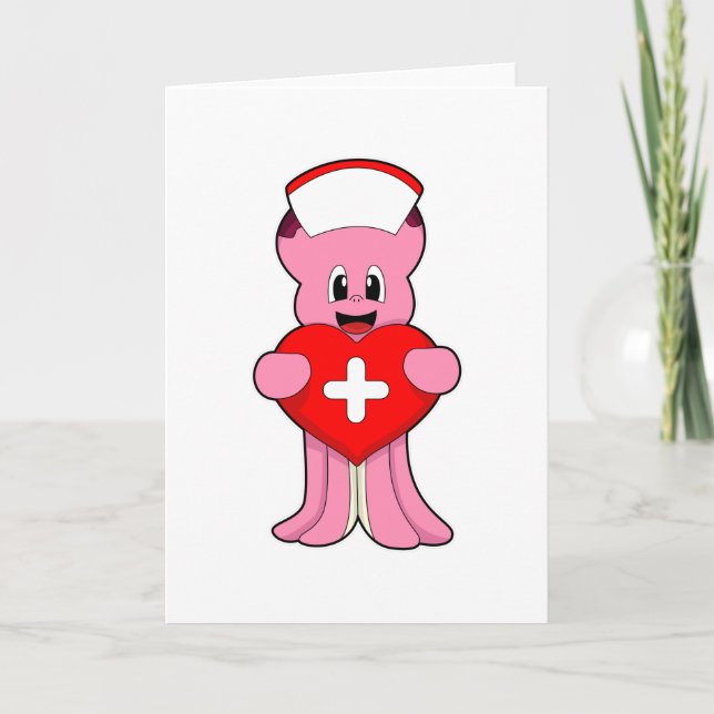 Carte Pieuvre en infirmière avec cœur (Devant)