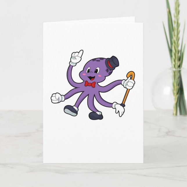 Carte Pieuvre en magicien avec chapeau (Devant)