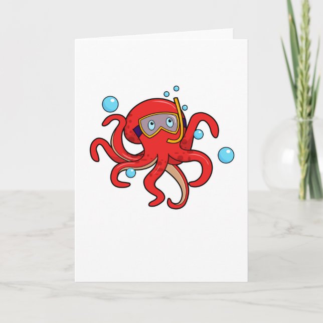 Carte Pieuvre en plongée avec lunettes de natation (Devant)