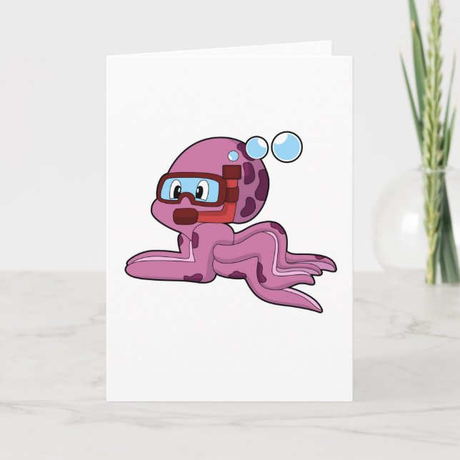 Carte Pieuvre en plongeur avec tuba (Devant)
