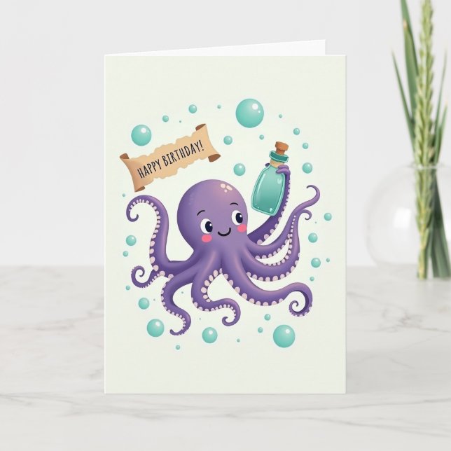 Carte Pieuvre Violette Joyeuse (Devant)