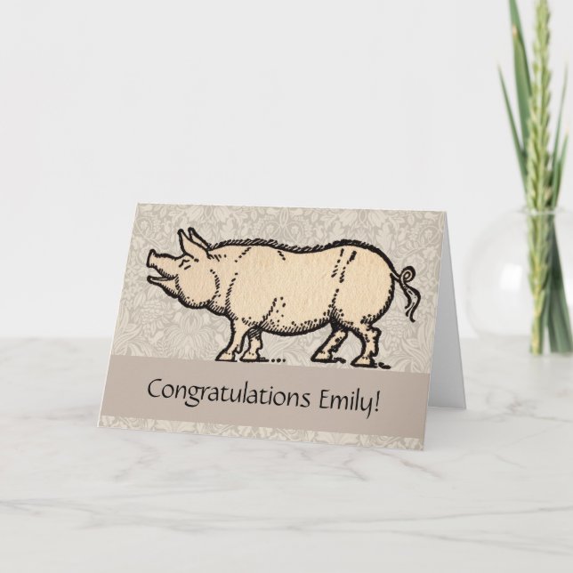 Carte Pig Antique Piggy Cute Illustration Vintage (Devant)