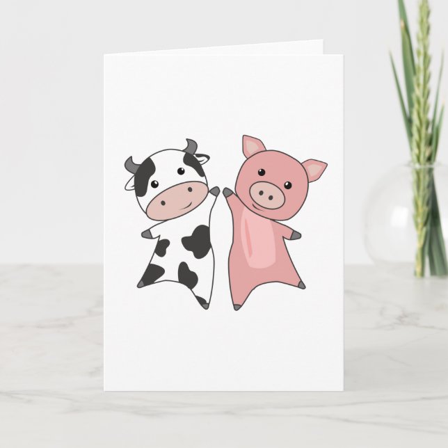 Carte Pig Cow Piggy Cute Farm Animals (Devant)