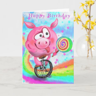 Carte Pig Cyclist avec Lollipop Funny Birthday Card