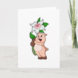 Carte Pig with Flower Lily