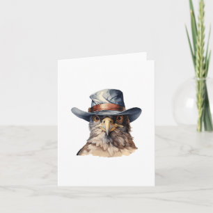 Carte pigeon drôle portant un casquette cowboy, aquarell