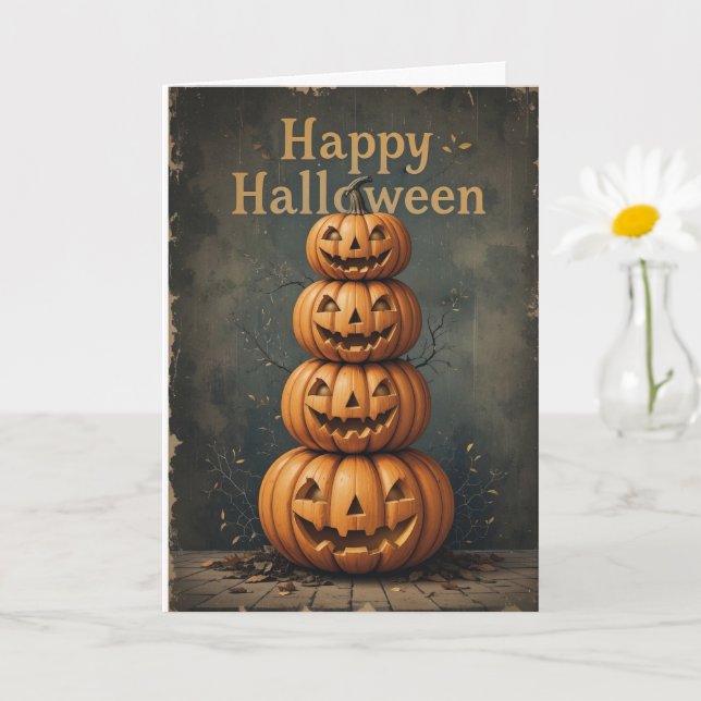 Carte Pile Citrouille rustique Halloween Farmhouse Fall  (Petite plante)