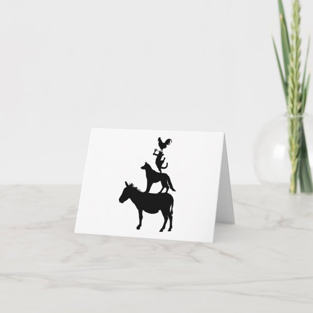 Carte Pile d'animaux, Cheval, Chien, Chat, Rooster BLANC (Devant)