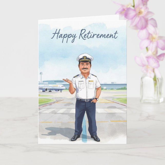 Carte Pilot Retirement with airport background (Orchidée)