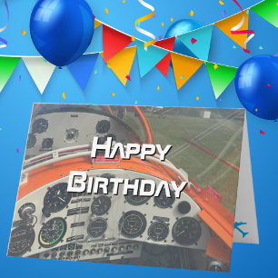 Carte Pilote d'anniversaire Photo du cockpit d'avion Fun